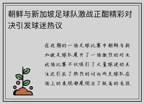 朝鲜与新加坡足球队激战正酣精彩对决引发球迷热议