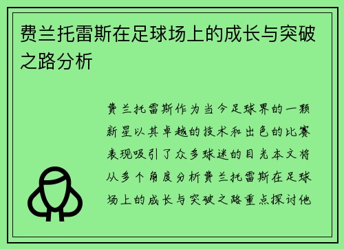 费兰托雷斯在足球场上的成长与突破之路分析