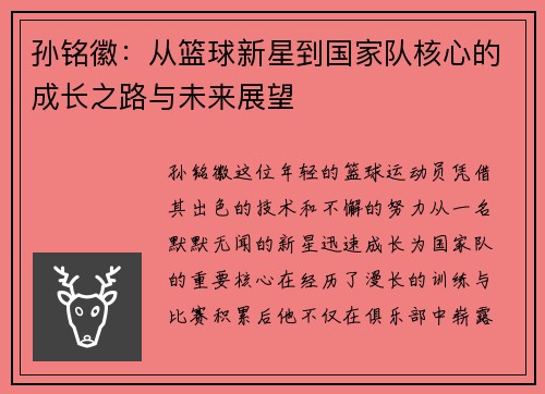 孙铭徽：从篮球新星到国家队核心的成长之路与未来展望
