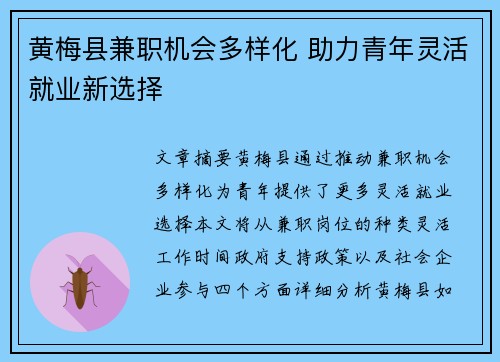 黄梅县兼职机会多样化 助力青年灵活就业新选择