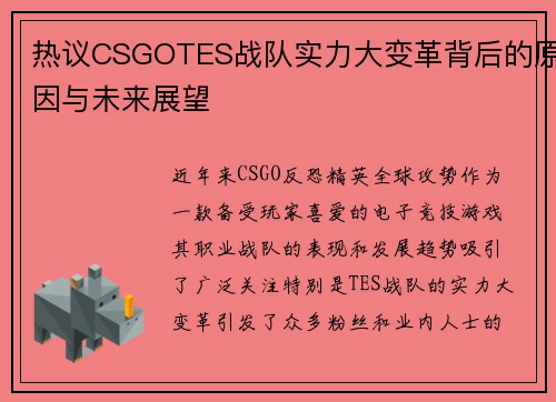 热议CSGOTES战队实力大变革背后的原因与未来展望