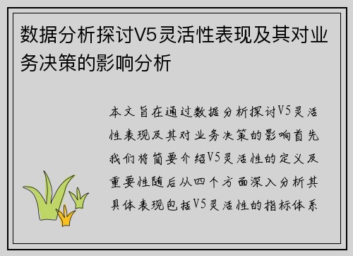 数据分析探讨V5灵活性表现及其对业务决策的影响分析