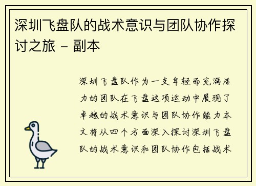 深圳飞盘队的战术意识与团队协作探讨之旅 - 副本